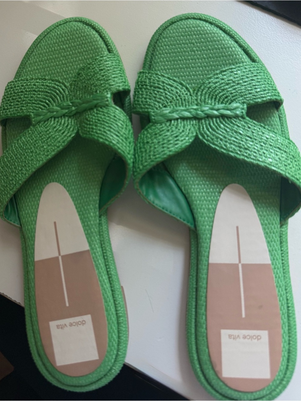 Dolce Vita Bright Green Braided Slide Sandals
